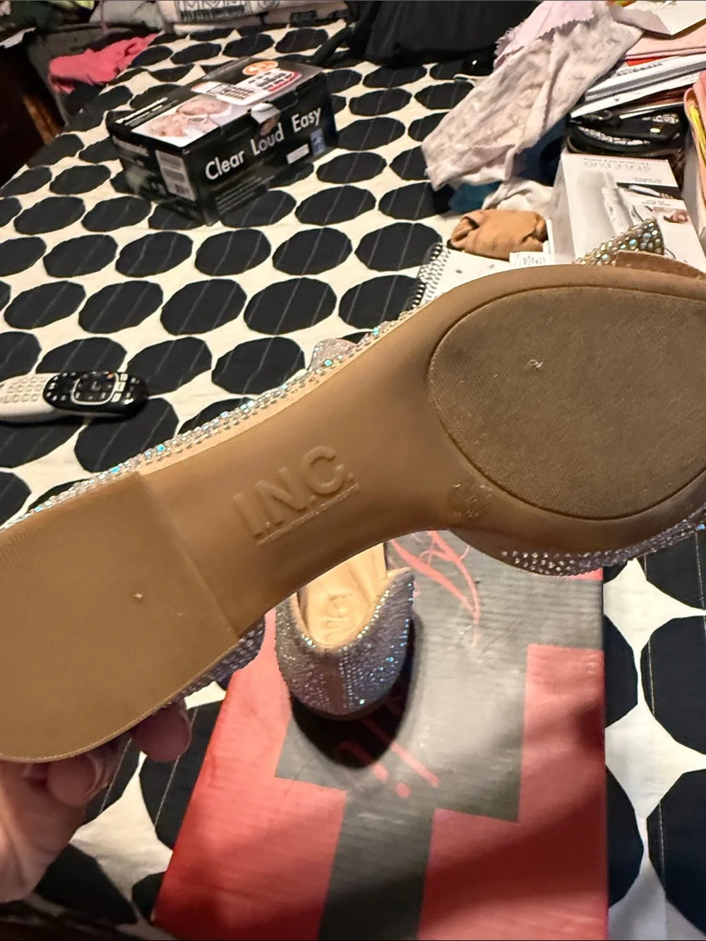 INC International Concepts Nude Rhinestone Bow Pointed Flats